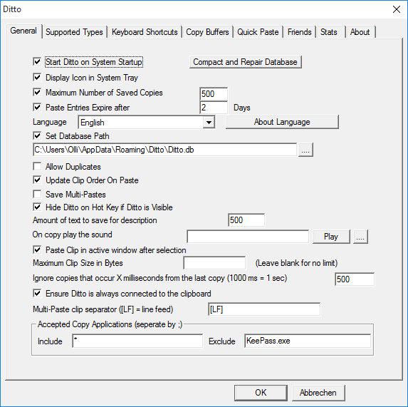 Ditto Settings Ditto Settings